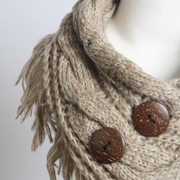 Mocha Infinity Scarf with Buttons - Picture 2 of 2